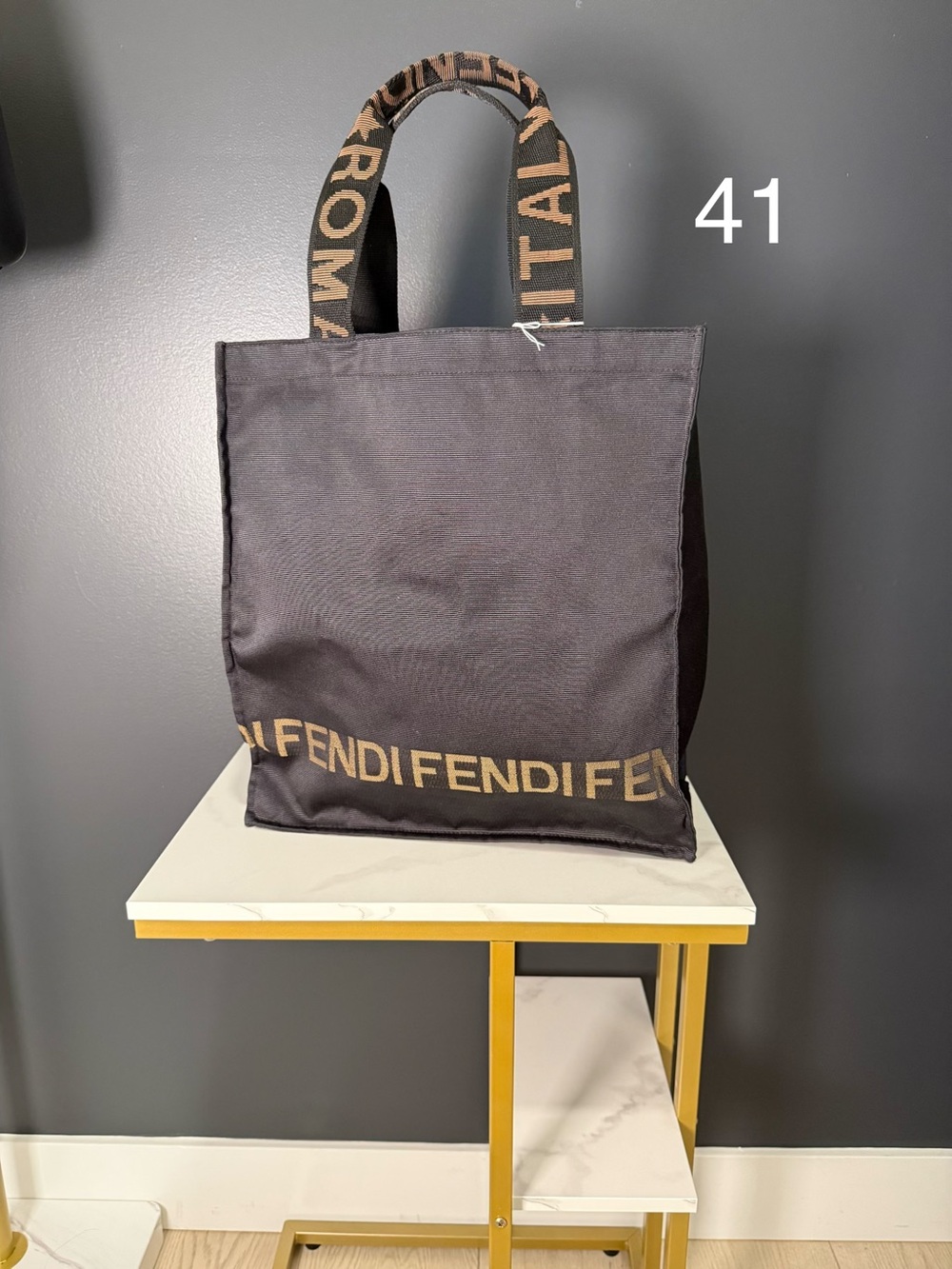 Fendi Black Canvas Messenger Tote with Brown Logo Straps